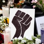 flowers and art at Black Lives Matter protest